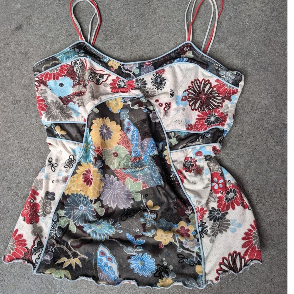 Anac by Kimi Mesh Y2K Cami Size S/M Lettuce-Hem Korean Bustier Vintage 90s 00s
